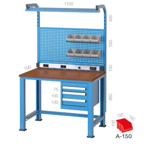3 Çekmeceli Elektrik Panolu Aydınlatmalı Avadanlık Kutulu Çalışma Masası KCM03947