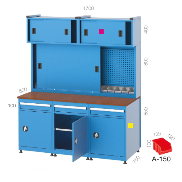 3 Çekmeceli 3 Dolaplı Panolu Avadanlık Kutulu Modüler Çalışma Masası MCM03545