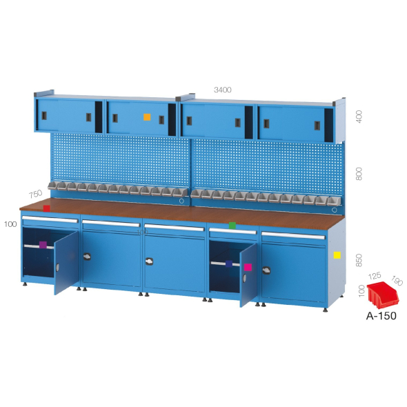 5 Çekmeceli 5 Dolaplı Avadanlık Kutulu Panolu Modüler Çalışma Masası MCM03511