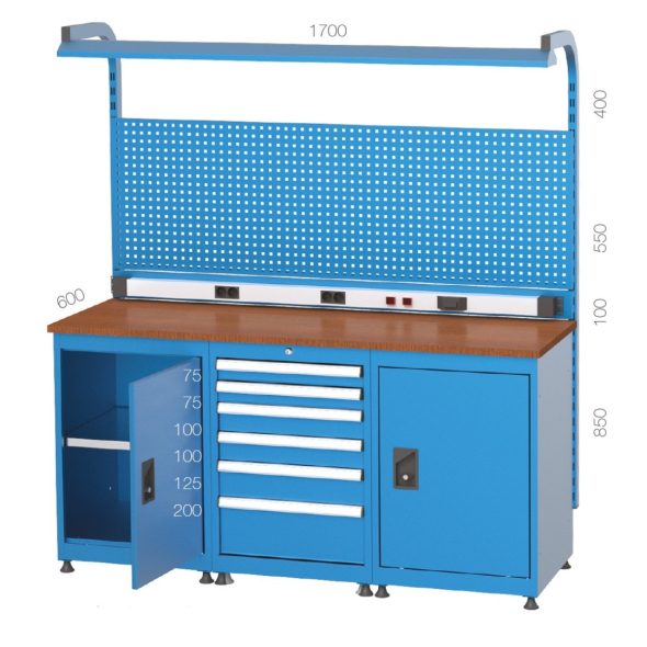 6 Çekmeceli 2 Dolaplı Elektrik Panolu Aydınlatmalı Çalışma Masası KCM03596